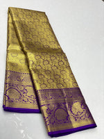 Load image into Gallery viewer, Shimmer Gold &amp; Violet 1gm Zari Elegance Kanchipuram Handloom Silk Saree SS24239
