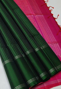 Classic Green & Dark Pink Double Warp Elegance Handloom Soft Silk Saree SS23532