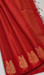 Load image into Gallery viewer, Classic Fiery Red Handloom Soft Silk Saree SS27672
