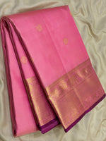 Load image into Gallery viewer, Classic Baby Pink &amp; Wine Red 2gm Zari Elegance Kanchipuram Handloom Silk Saree SS27084
