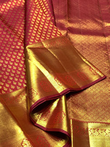 Classic Brick Red 2gm Zari Bridal Elegance Kanchipuram Handloom Silk Saree SS25295
