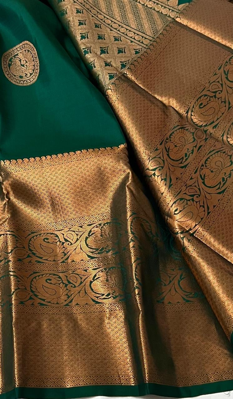 Classic Bottle Green 2gm Zari Bridal Elegance Kanchipuram Handloom Silk Saree SS25231