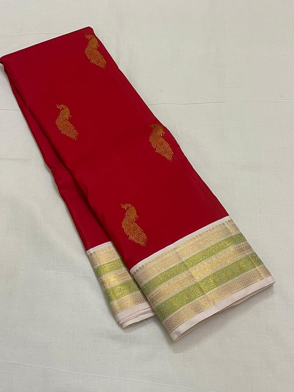 Classic Scarlet Red & Pastel Pink 2gm Zari Elegance Kanchipuram Handloom Silk Saree SS23683