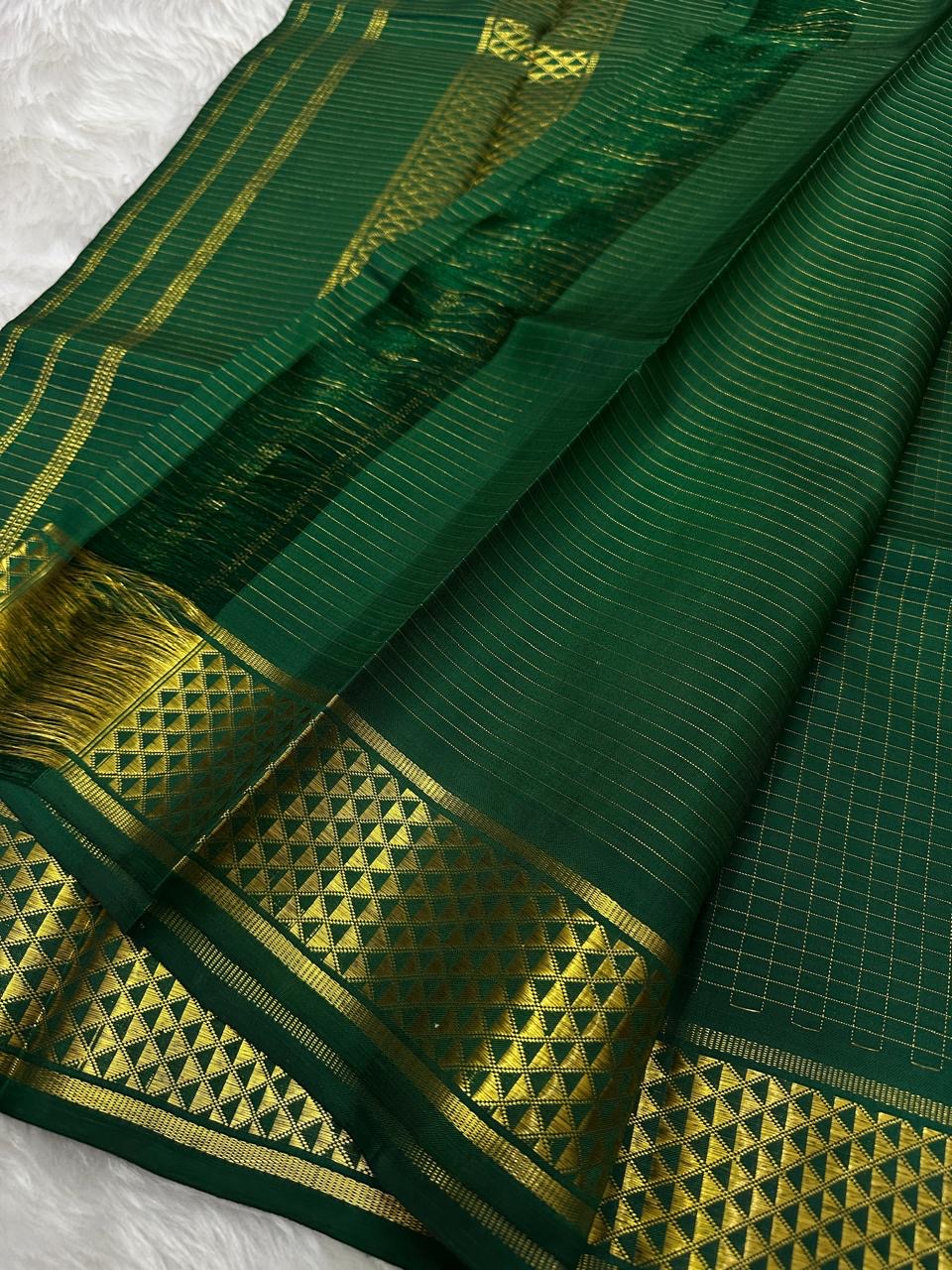 Classic Deep Green 2gm Zari Elegance Kanchipuram Handloom Silk Saree SS23510