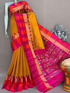 Classic Gold & Pink Ikkat Elegance Handloom Soft Silk Saree SS23117