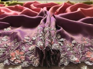 Classic Pink Purple Ombre Elegance Tissue Organza Handloom Silk Saree SS22287