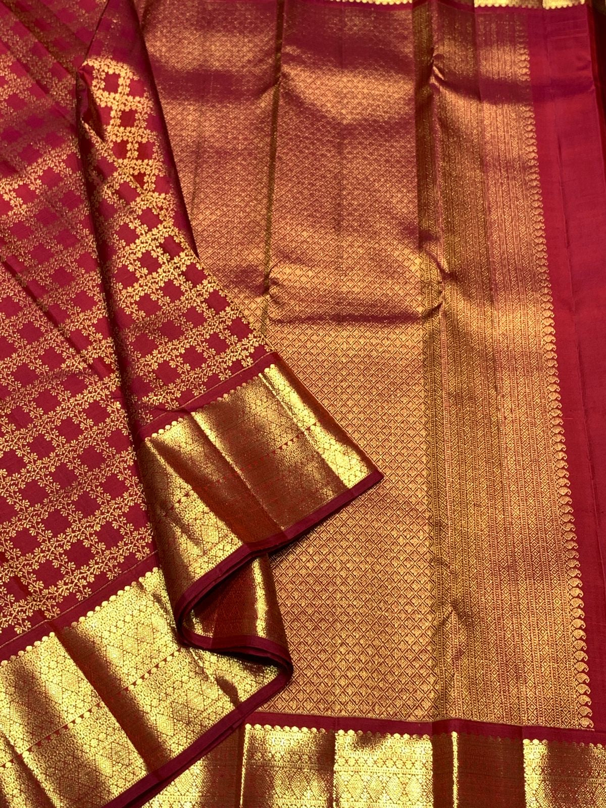 Classic Pinkish Orange 2gm Zari Bridal Elegance Kanchipuram Handloom Silk Saree SS25450
