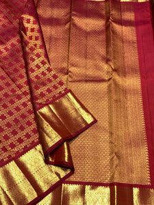Classic Pinkish Orange 2gm Zari Bridal Elegance Kanchipuram Handloom Silk Saree SS25450