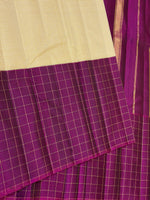 Load image into Gallery viewer, Classic Cream Grape Wine &amp; Green 2gm Zari Elegance Kanchipuram Handloom Silk Saree SS27360
