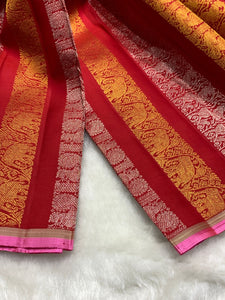 Classic Carmine Red 2gm Zari Kanchipuram Handloom Silk Saree SS26100