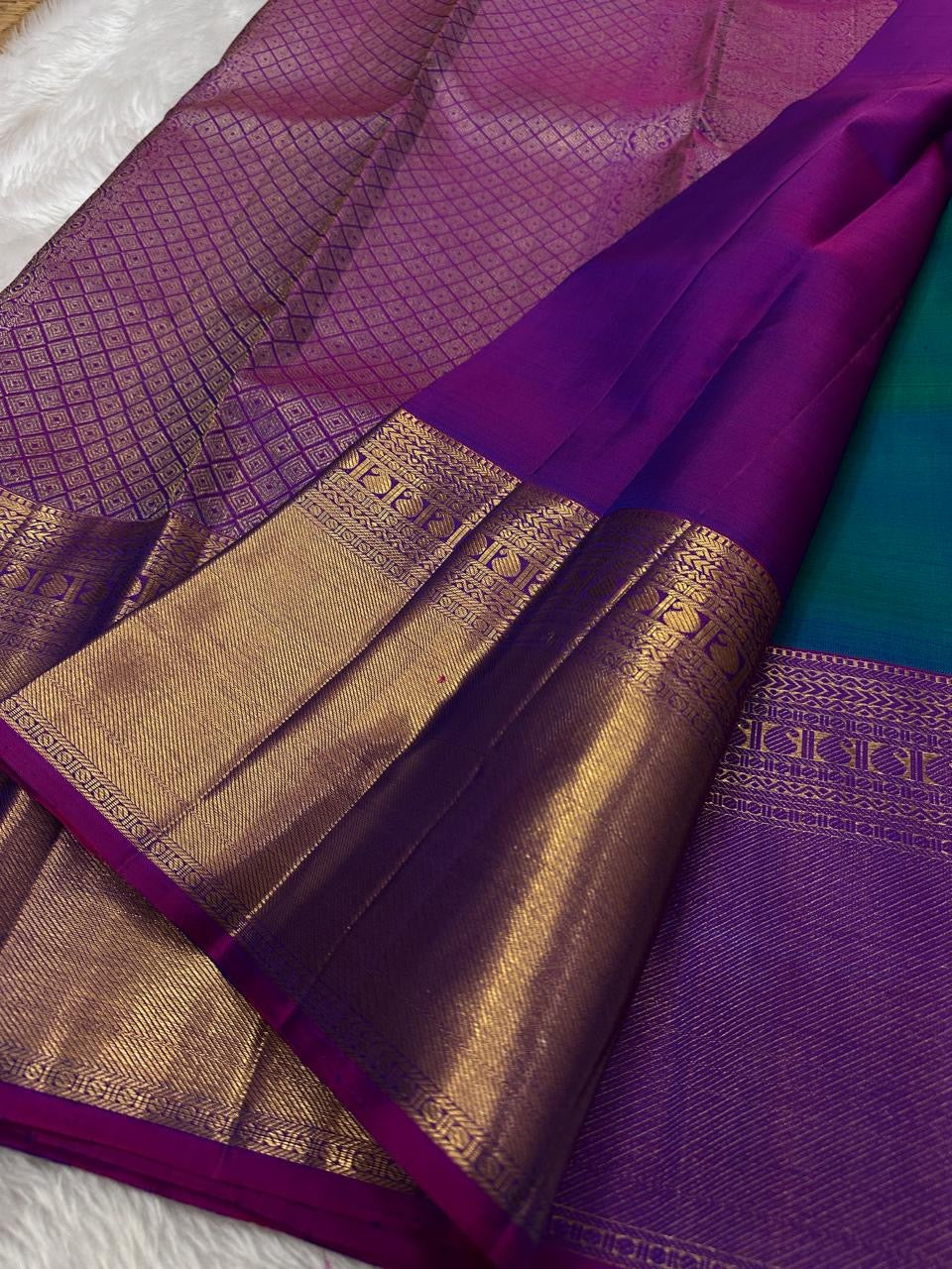 Classic Peacock Blue & Vadamalli 2gm Zari Bridal Elegance Kanchipuram Handloom Silk Saree SS26270