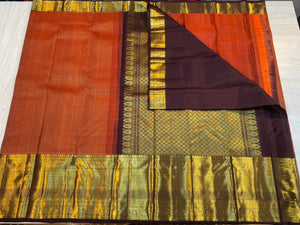 Classic Burnt Orange & Coffee Brown Kanchipuram Handloom Silk Saree SS26458
