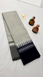 Load image into Gallery viewer, Classic Silver Grey &amp; Navy Blue Kanchipuram Handloom Silk Saree SS26259

