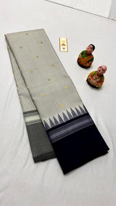 Classic Silver Grey & Navy Blue Kanchipuram Handloom Silk Saree SS26259