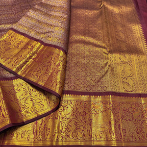 Classic Gold & Plum 2gm Zari Bridal Elegance Kanchipuram Handloom Silk Saree SS25635