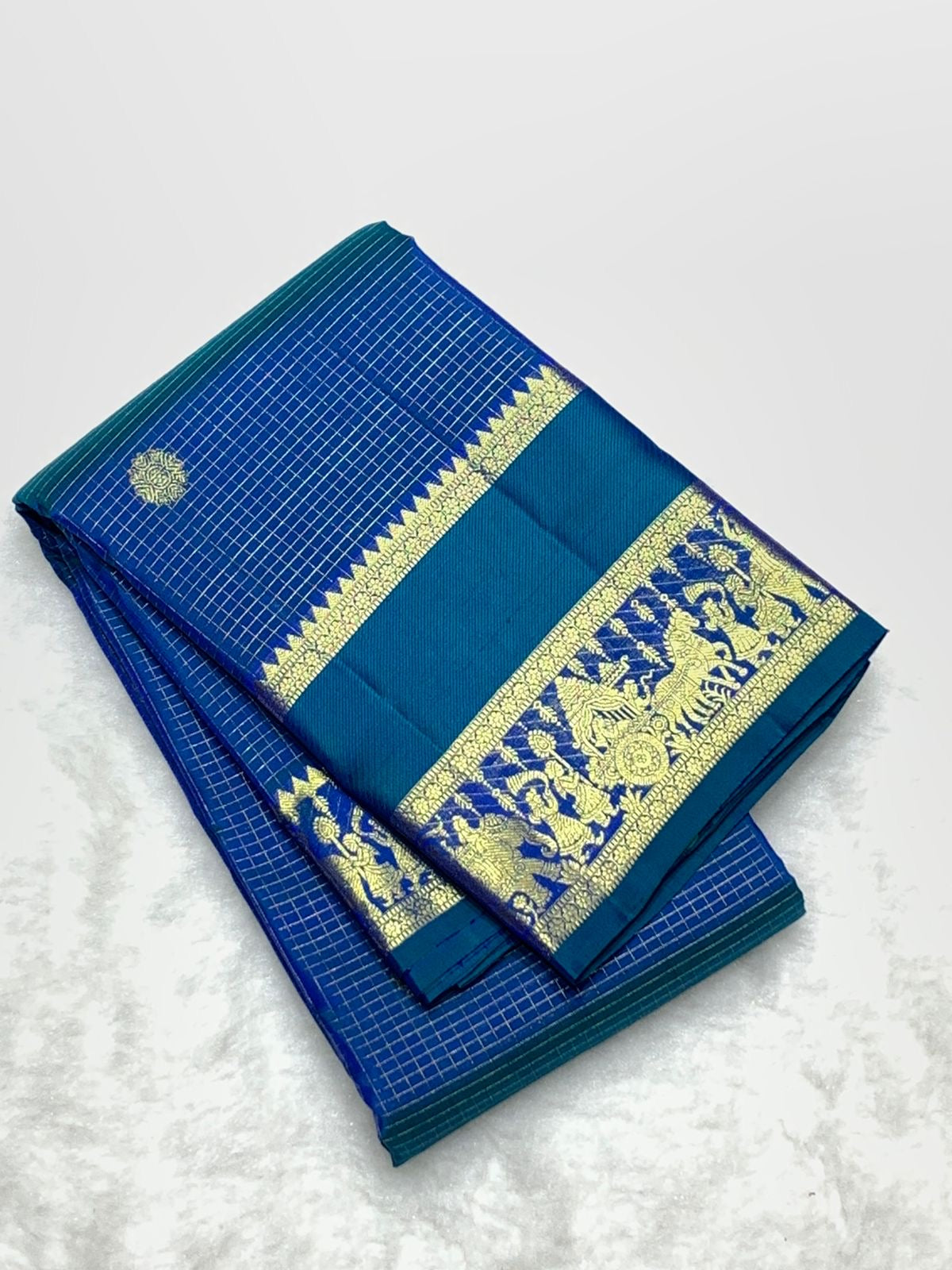 Classic Peacock Blue 2gm Zari Bridal Elegance Kanchipuram Handloom Silk Saree SS22005