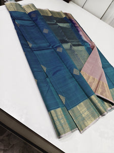 Classic Teal Blue & Rose 2gm Zari Elegance Kanchipuram Silk Saree SS23851