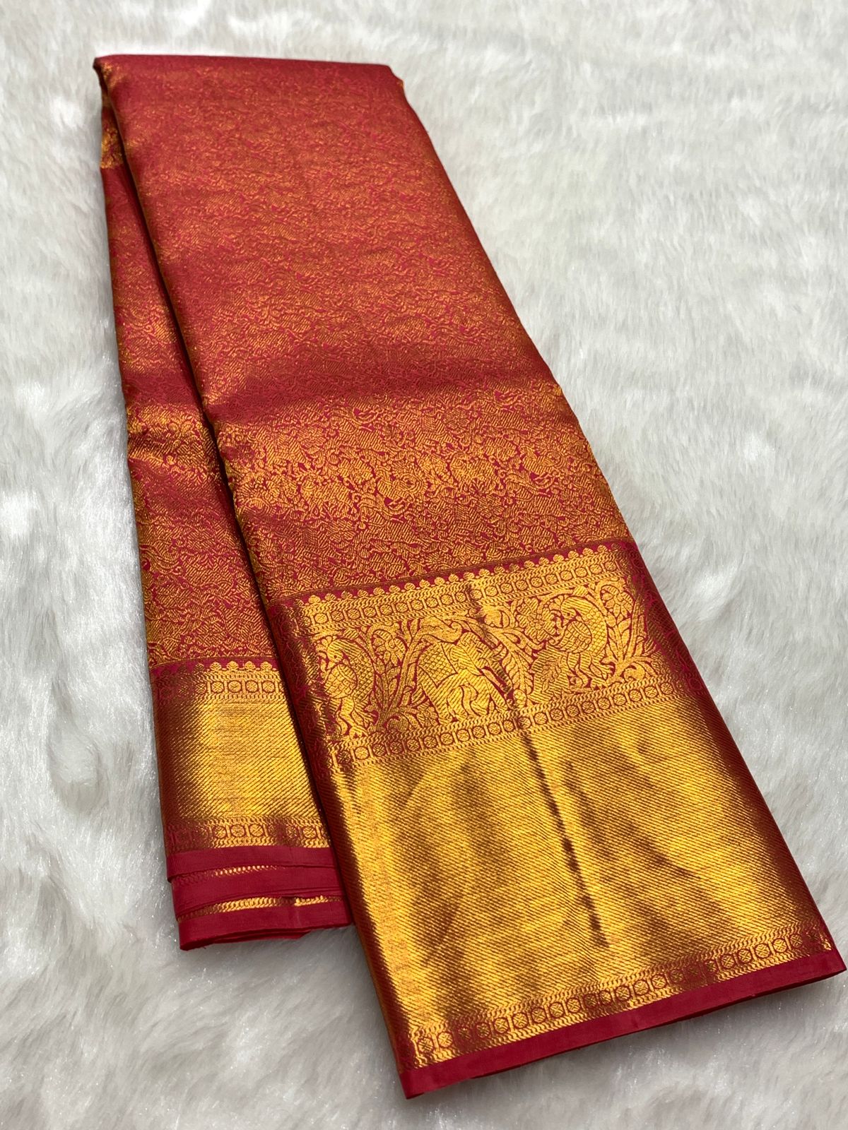 Classic Creamy Pink Dual Toned 2gm Zari Bridal Elegance Kanchipuram Handloom Silk Saree SS25278