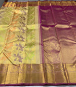 Load image into Gallery viewer, Classic Golden Cream &amp; Orchid Pink 2gm Zari Elegance Kanchipuram Handloom Silk Saree SS25242
