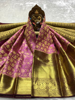 Load image into Gallery viewer, Classic Creamy Pink &amp; Mahogany Red 2gm Zari Kanchipuram Handloom Silk Saree SS26003
