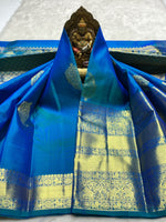 Load image into Gallery viewer, Classic Double Shade Blue 2gm Zari Bridal Elegance Kanchipuram Handloom Silk Saree SS24787
