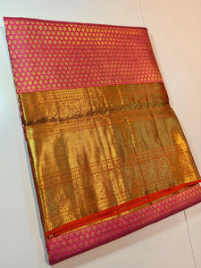 Classic Hot Pink Elegance Kanchipuram Tissue Handloom Silk Saree SS24511