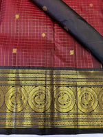 Load image into Gallery viewer, Classic Rust Brick Brown &amp; Black Elegance Kanchipuram Handloom Silk Saree SS27163
