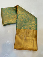 Load image into Gallery viewer, Classic Light Green &amp; Golden Mustard Bridal Elegance Kanchipuram Tissue Handloom Silk Saree SS25274
