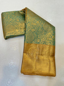 Classic Light Green & Golden Mustard Bridal Elegance Kanchipuram Tissue Handloom Silk Saree SS25274