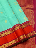 Load image into Gallery viewer, Classic Sea Green &amp; Orange 2gm Zari Elegance Kanchipuram Handloom Silk Saree SS28588
