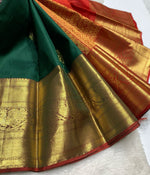 Load image into Gallery viewer, Classic Green &amp; Red 2gm Zari Elegance Kanchipuram Handloom Silk Saree SS24395
