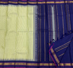 Load image into Gallery viewer, Classic Sage Green &amp; Royal Blue 1gm Zari Vintage Thread Checks Korvai Kanchipuram Handloom Silk Saree SS26895
