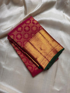 Classic Deep Pink & Green 2gm Zari Bridal Elegance Kanchipuram Handloom Silk Saree SS24782