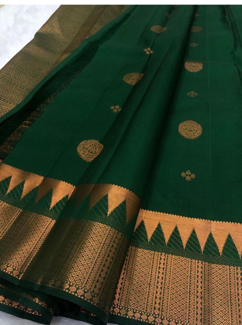 Timber Green Bridal Elegance Kanchipuram Handloom Silk Saree SS20196