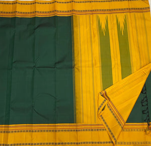 Classic Bottle Green & Mustard Yellow Thread Korvai Kanchipuram Handloom Silk Saree SS25954
