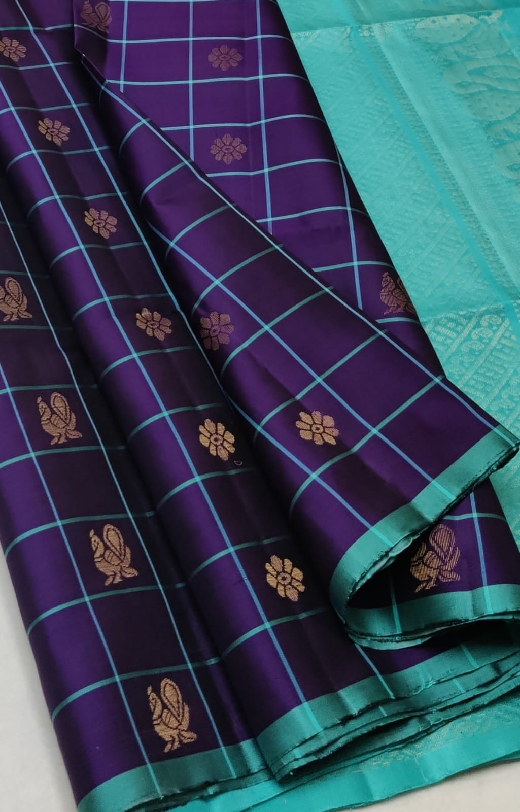 Classic Violet & Aqua Double Warp Elegance Handloom Soft Silk Saree SS26675
