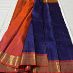 Load image into Gallery viewer, Classic Navy Blue &amp; Burnt Orange 2gm Zari Vintage Elegance Kanchipuram Handloom Silk Saree SS28234
