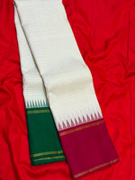 Load image into Gallery viewer, Classic White Deep Red &amp; Green 2gm Zari Ganga Jamuna Pattu Oosi Elegance Kanchipuram Handloom Silk Saree SS28561
