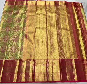 Classic Spring Green & Deep Pink 2gm Zari Bridal Elegance Kanchipuram Handloom Silk Saree SS24771