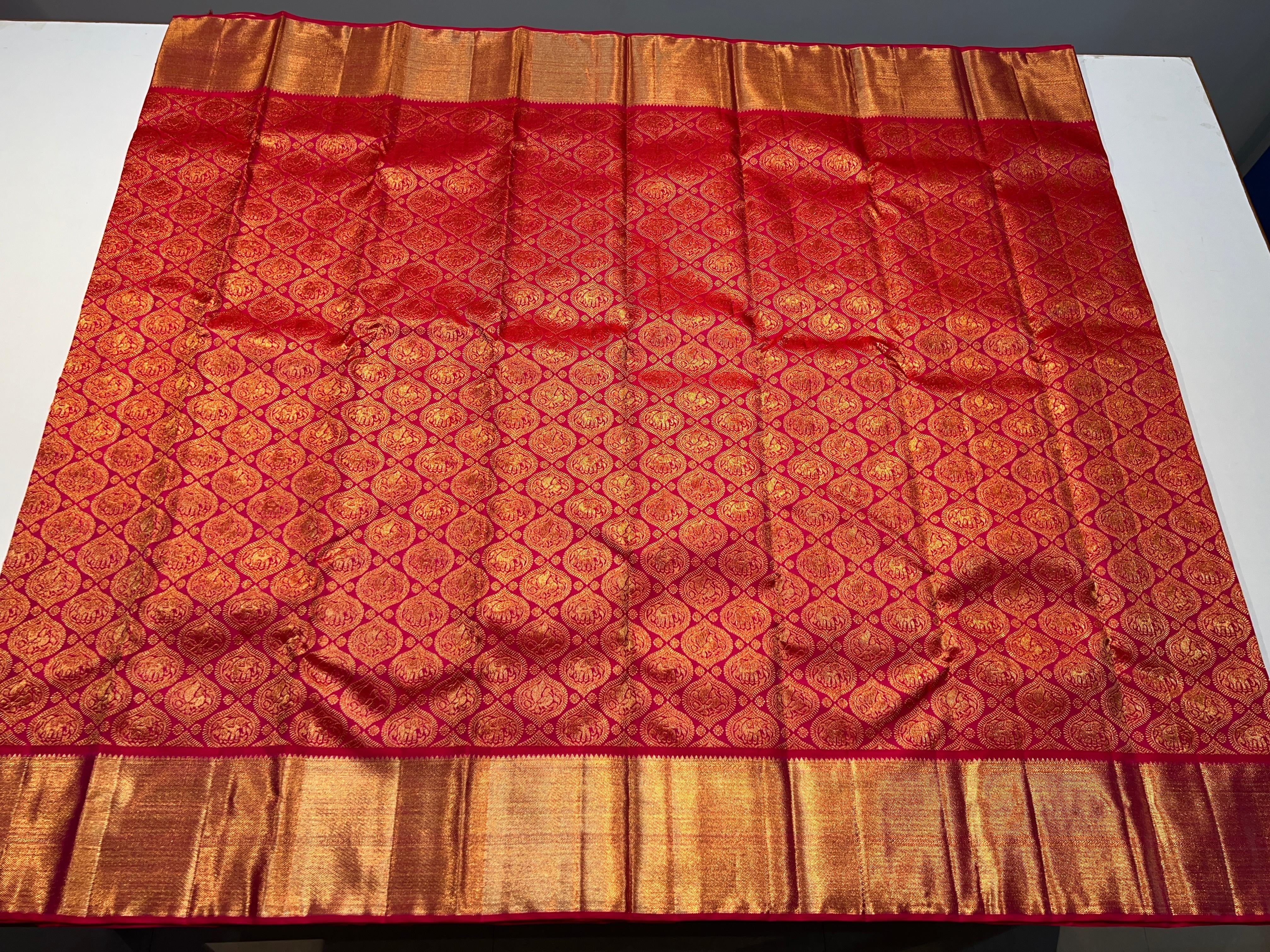 Classic Reddish Pink 2gm Zari Bridal Elegance Kanchipuram Handloom Silk Saree SS23839