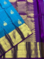 Load image into Gallery viewer, Classic Teal Blue &amp; Purple 2gm Zari Bridal Elegance Kanchipuram Handloom Silk Saree SS23562
