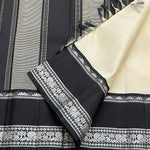 Load image into Gallery viewer, Classic Butter Cream &amp; Black Korvai Thread Kanchipuram Handloom Silk Saree SS25720
