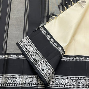 Classic Butter Cream & Black Korvai Thread Kanchipuram Handloom Silk Saree SS25720