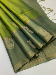 Classic Spring Green & Parrot Green Elegance Handloom Soft Silk Saree SS24793