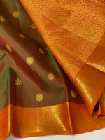 Load image into Gallery viewer, Dual Brown Green &amp; Orange 2gm Zari Bridal Elegance Kanchipuram Handloom Silk Saree SS20459
