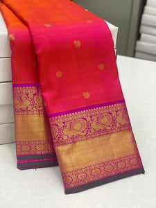 Classic Orange Pink & Vadamalli 2gm Zari Kanchipuram Handloom Silk Saree SS25971