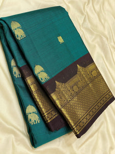 Classic Timber Green & Charcoal Black 2gm Zari Elegance Kanchipuram Handloom Silk Saree SS24698