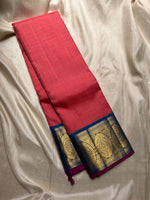 Load image into Gallery viewer, Classic Salmon Pink &amp; Cobalt Blue 2gm Zari Elegance Kanchipuram Handloom Silk Saree SS23740
