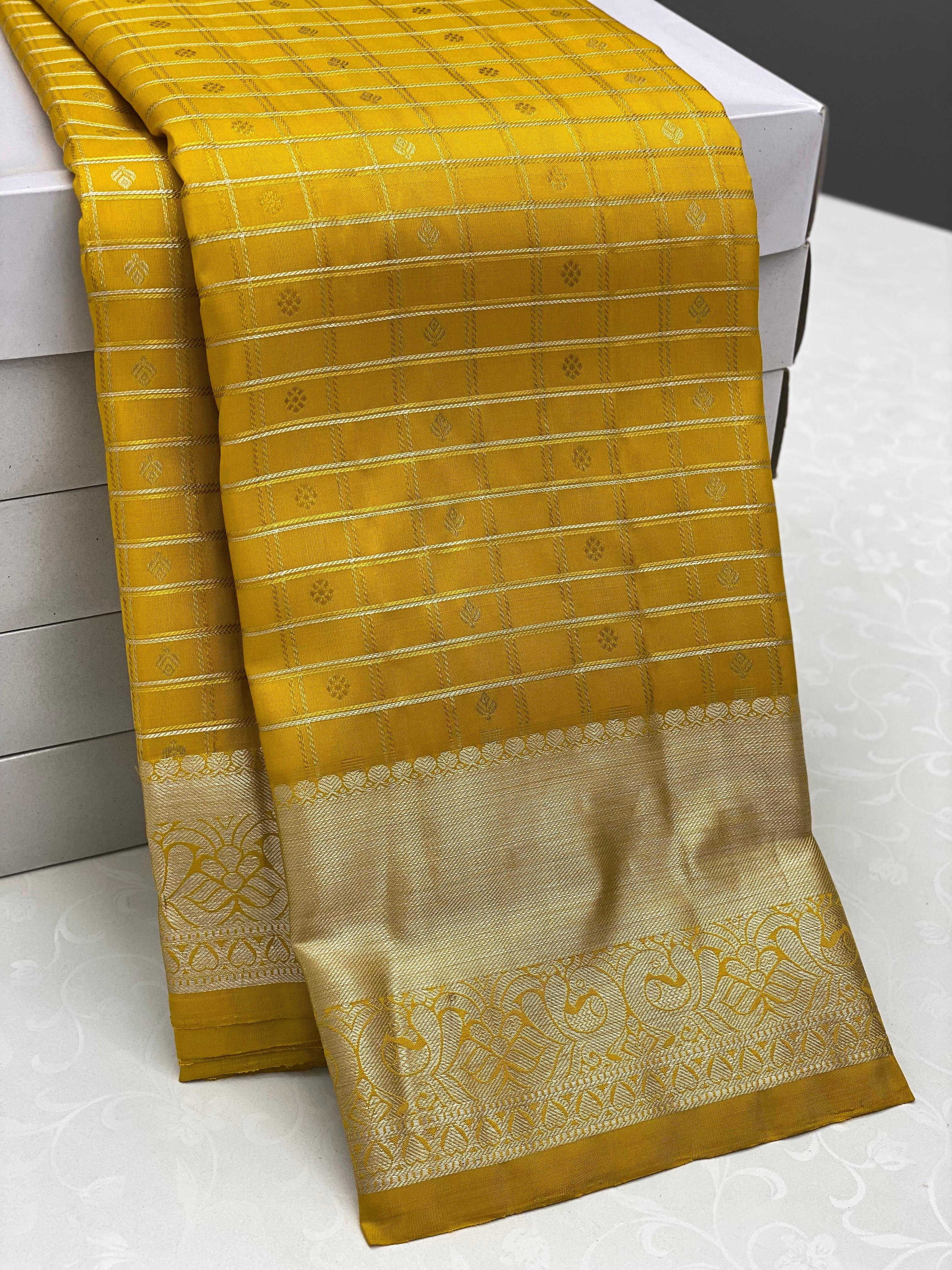 Classic Melon Yellow 2gm Zari Kanchipuram Handloom Silk Saree SS26608