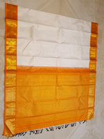 Load image into Gallery viewer, Classic White &amp; Orange Valakappu 2gm Zari Korvai Elegance Kanchipuram Handloom Silk Saree SS27920
